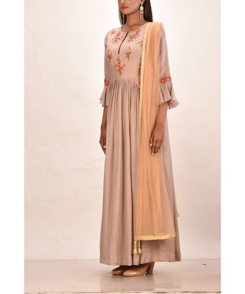 muslin silk three quarter sleeves solid women gown