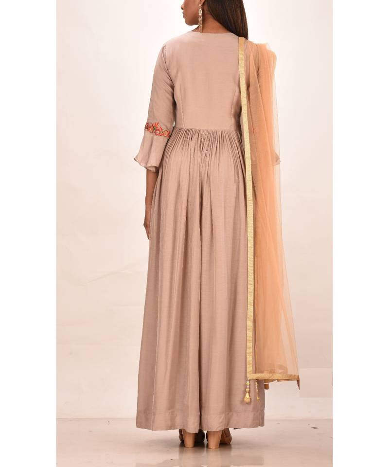 muslin silk three quarter sleeves solid women gown