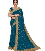 Blue embroidered pure georgette saree with blouse