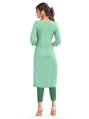Sea-green embroidered cotton cotton-kurtis 2