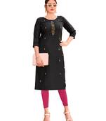Black embroidered cotton cotton-kurtis