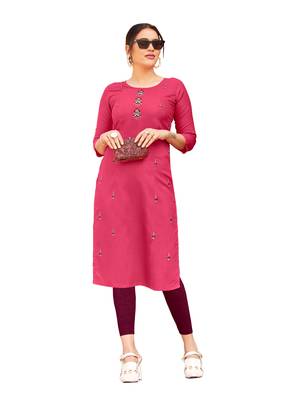 Pink embroidered cotton cotton-kurtis 1