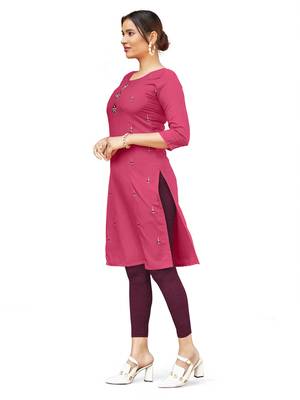 Pink embroidered cotton cotton-kurtis 3