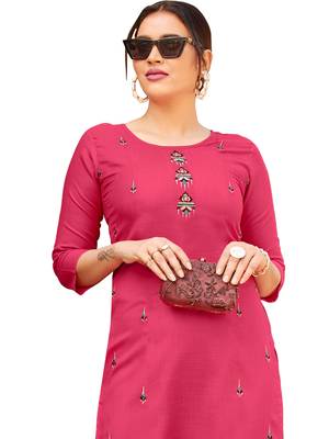 Pink embroidered cotton cotton-kurtis 4