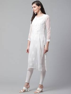 White embroidered georgette chikankari-kurtis 1