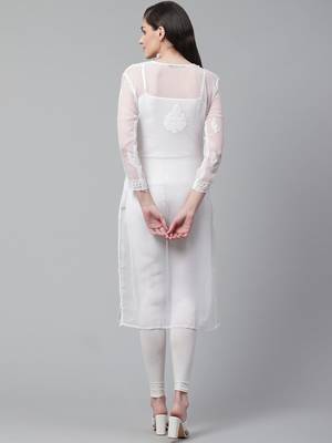 White embroidered georgette chikankari-kurtis 2