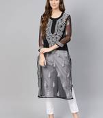 Black embroidered georgette chikankari-kurtis