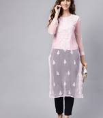 Pink embroidered georgette chikankari-kurtis