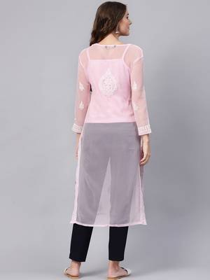 Pink embroidered georgette chikankari-kurtis 2