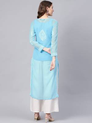 Blue embroidered georgette chikankari-kurtis 2