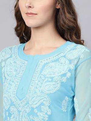 Blue embroidered georgette chikankari-kurtis 3