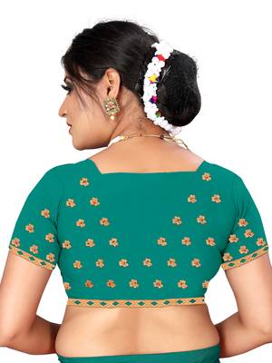 Aqua blue embroidered pure georgette saree with blouse 4