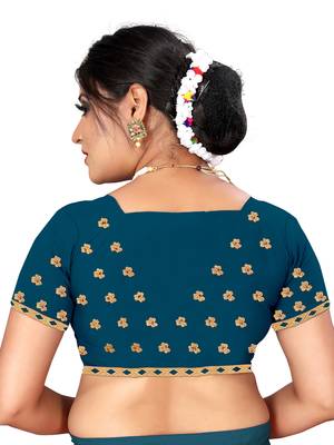 Blue embroidered pure georgette saree with blouse 4