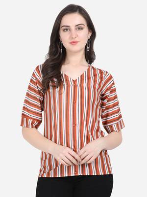 Brown printed crepe crop-tops 1
