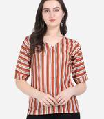 Brown printed crepe crop-tops