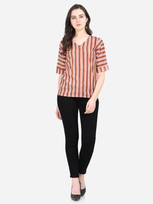 Brown printed crepe crop-tops 5