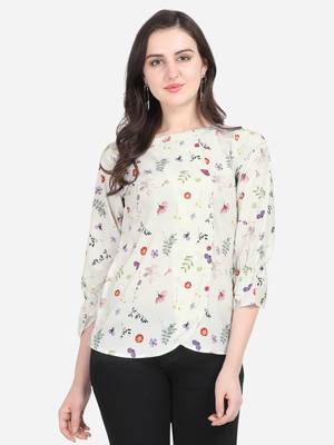 Cream printed crepe crop-tops 1