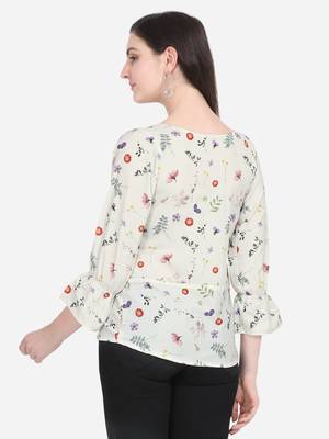 Cream printed crepe crop-tops 2