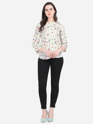 Cream printed crepe crop-tops 3