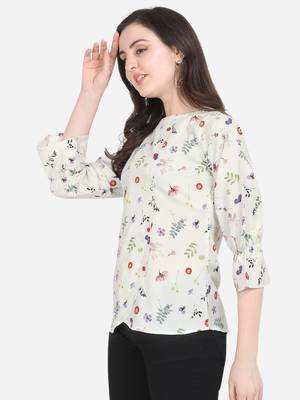 Cream printed crepe crop-tops 4