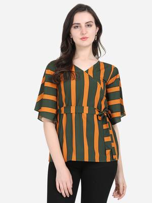 Green printed crepe crop-tops 1