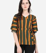 Green printed crepe crop-tops