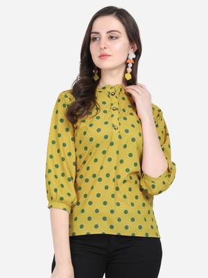 Mustard printed crepe crop-tops 1