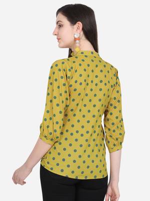 Mustard printed crepe crop-tops 2