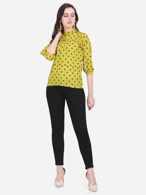 Mustard printed crepe crop-tops 3