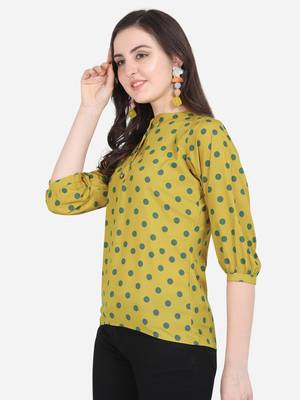 Mustard printed crepe crop-tops 5