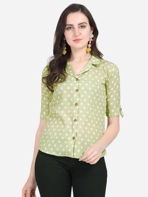 Green printed crepe crop-tops 1