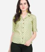 Green printed crepe crop-tops