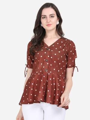 Maroon printed crepe crop-tops 1