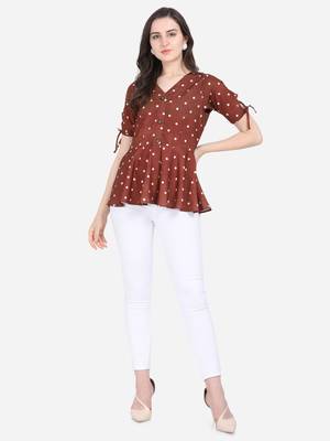 Maroon printed crepe crop-tops 3