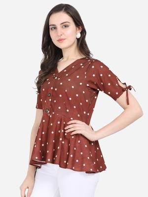 Maroon printed crepe crop-tops 5