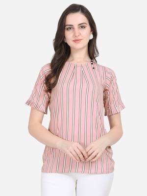 Pink printed crepe crop-tops 1