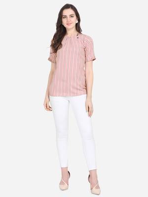 Pink printed crepe crop-tops 3