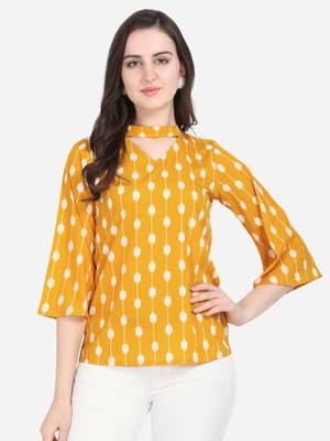 Yellow printed crepe crop-tops 1