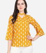 Yellow printed crepe crop-tops