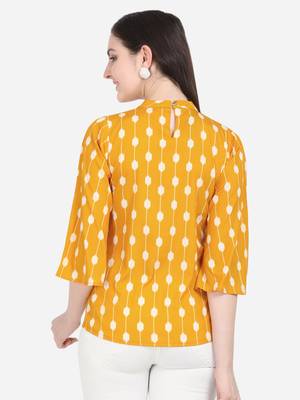 Yellow printed crepe crop-tops 2