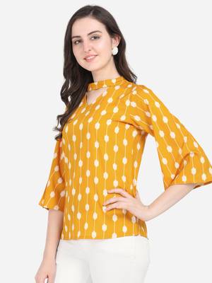 Yellow printed crepe crop-tops 5