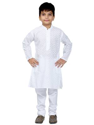 White embroidered cotton boys-kurta-pyjama 1