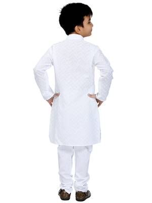 White embroidered cotton boys-kurta-pyjama 2