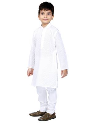 White embroidered cotton boys-kurta-pyjama 3