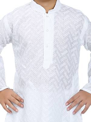 White embroidered cotton boys-kurta-pyjama 4