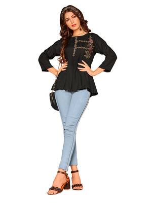Black embroidered slub party-tops 3