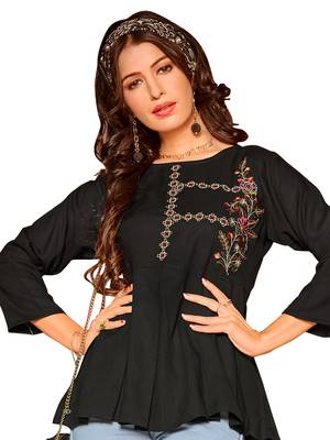Black embroidered slub party-tops 5