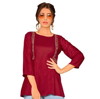 Maroon embroidered slub party-tops 1