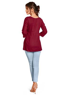 Maroon embroidered slub party-tops 2