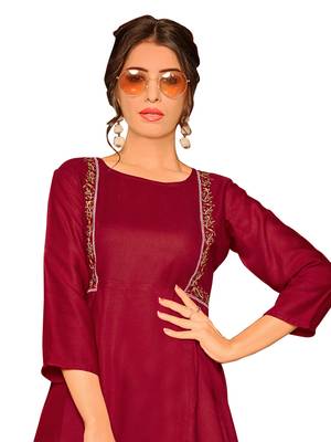 Maroon embroidered slub party-tops 5